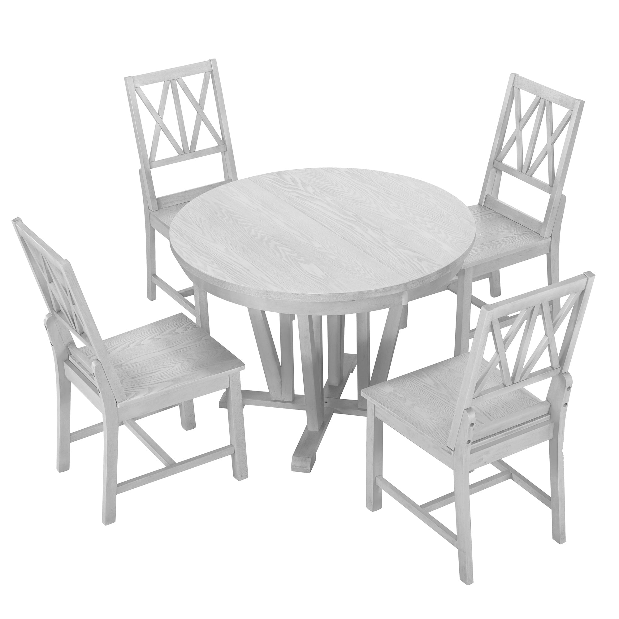 Rustic 5-Piece Extendable Dining Set: Round Table & 4 Cross Chairs