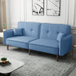 Blue Fabric Futon Sofa Bed with Solid Wood Legs for Living & Bedroom