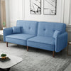 Blue Fabric Futon Sofa Bed with Solid Wood Legs for Living & Bedroom