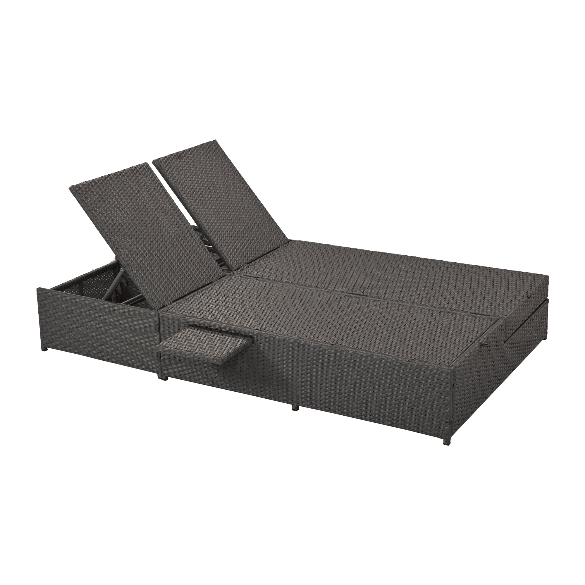 Outdoor Double Sunbed: Adjustable Wicker Rattan Reclining Chair Set