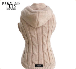 (Extra chaud) Pull en tricot torsadé pour chien et chat avec chapeau - Beige