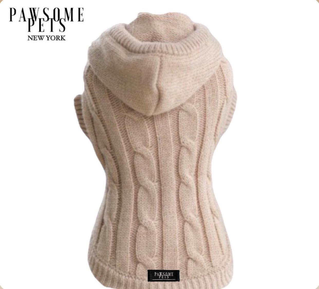 (Extra chaud) Pull en tricot torsadé pour chien et chat avec chapeau - Beige