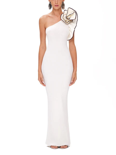 Minimalist Patchwork Appliques Split Dresses for Women Diagonal Collar Sleeveless High Waist Elegant Dress Female