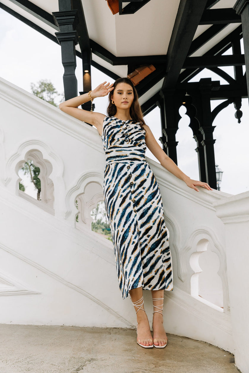 Animal Instinct Midi Dress in Abstract Zebra