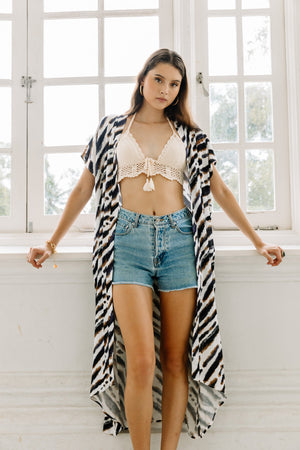 Kimono Long in Abstract Zebra Print