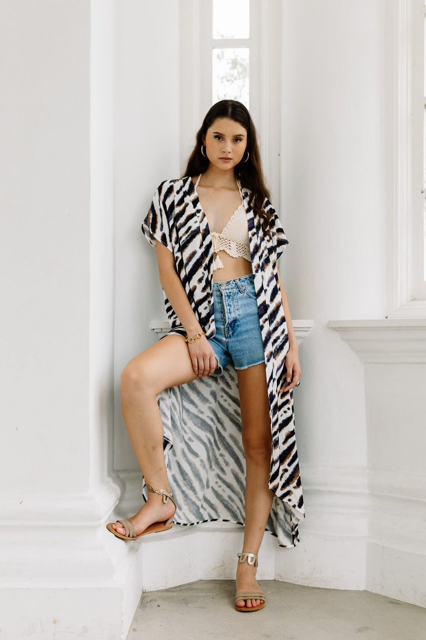 Kimono Long in Abstract Zebra Print