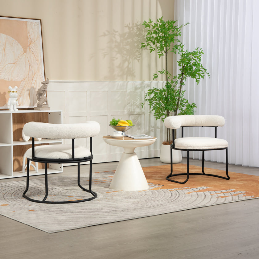 COOLCOOL Boucle dining chair set of two, medieval modern curved backrest chair, round cushion (beige Boucle)