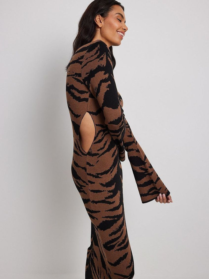 Trendy Personality Leopard Print Women's Long Sleeve Dresses