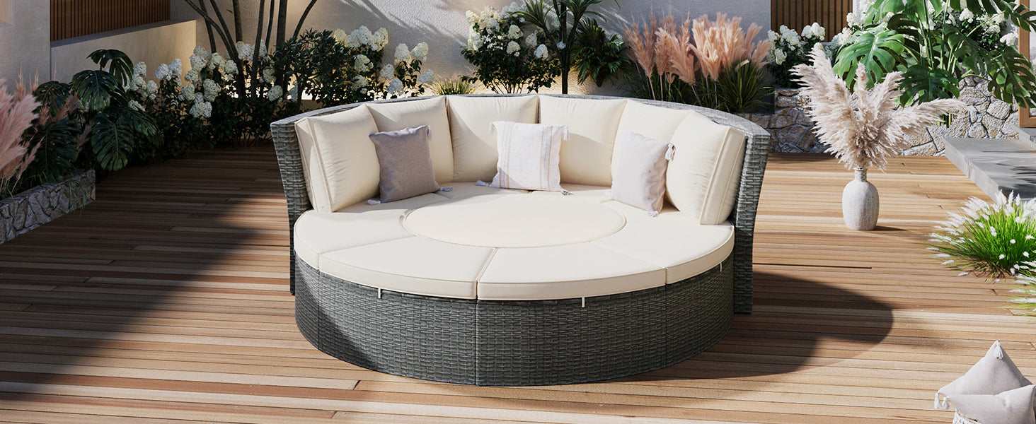 5-Piece All-Weather Rattan Patio Sofa Set w/ Table & Washable Cushions