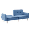 Blue Fabric Futon Sofa Bed with Solid Wood Legs for Living & Bedroom