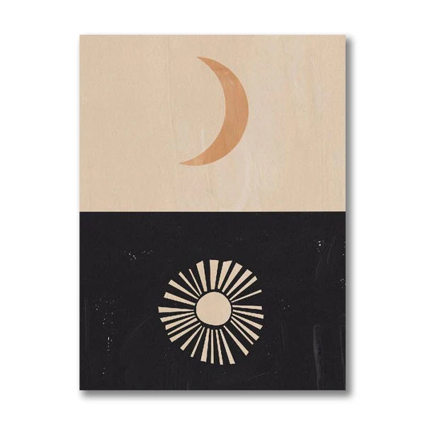 Boho Sun & Moon Geometric Canvas - Mid Century Modern Wall Art