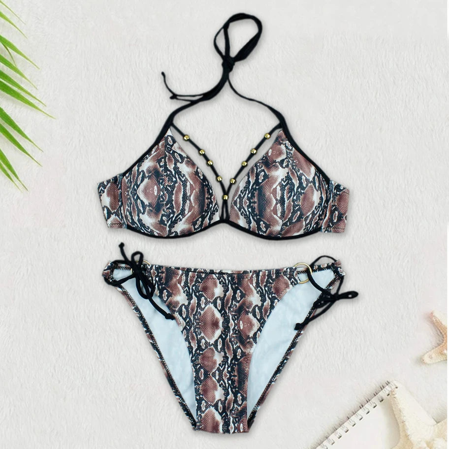 Ensemble bikini imprimé floral - Maillot de bain brésilien push-up pour femme