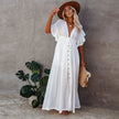 Elegant Long White Tunic Bikini Cover-Up: Plus Size Summer Beach Dress