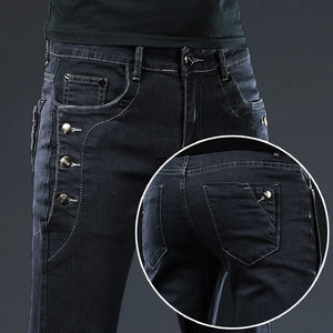 Men's Cotton Lace-Up Skinny Denim Jeans with Elastic Waist