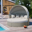 Two-Tone Rattan Outdoor Sectional Sofa Set with Retractable Canopy