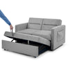 Grey Loveseat Sofa Bed with Pull-Out, Adjustable Back & Arm Pockets