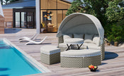 Two-Tone Rattan Outdoor Sectional Sofa Set with Retractable Canopy