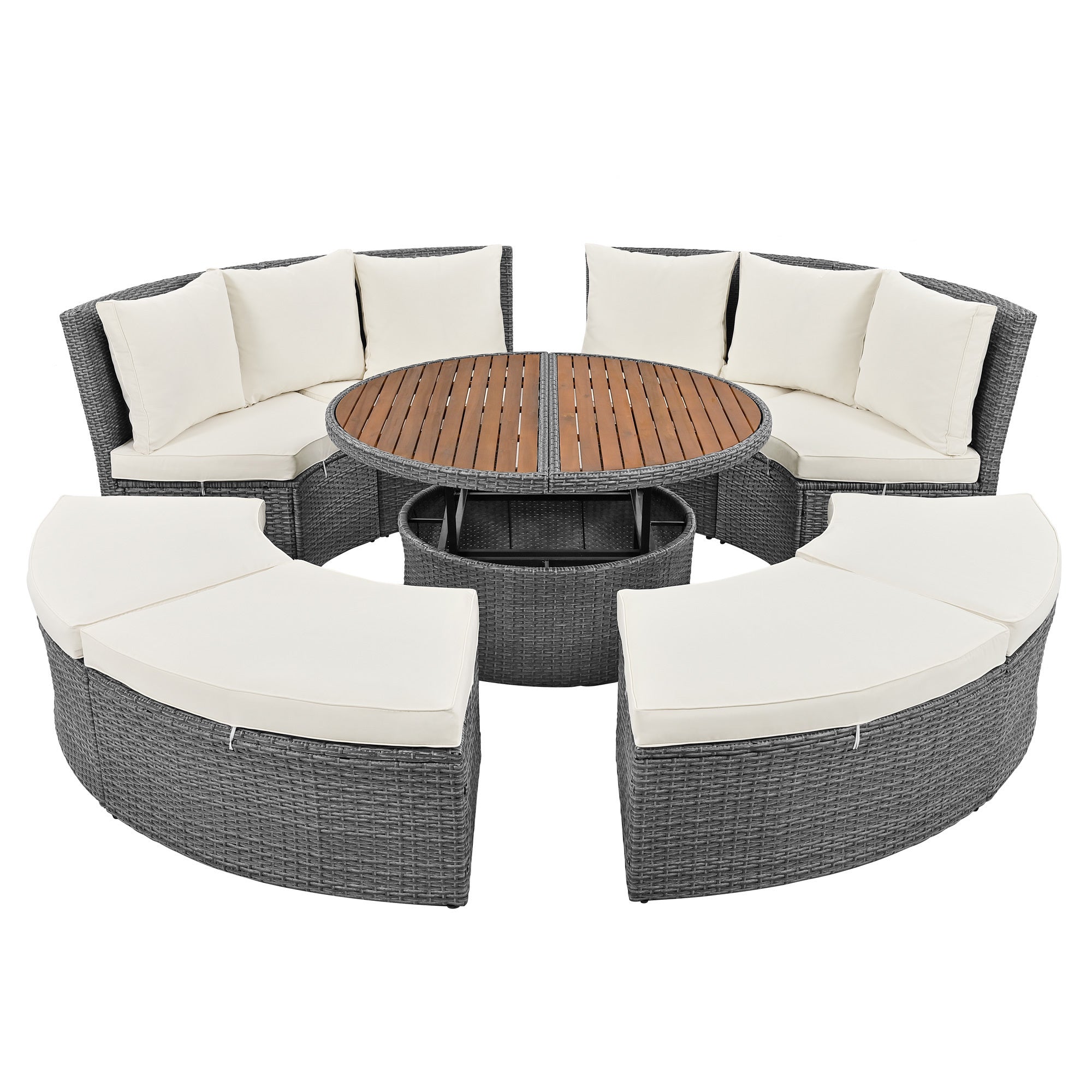 5-Piece All-Weather Rattan Patio Sofa Set w/ Table & Washable Cushions