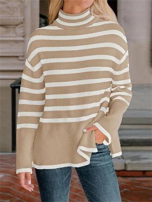 CozyToss Women’s Oversized Striped Turtleneck Sweater