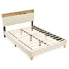 Queen Bed Frame with Upholstered Headboard, USB Ports, Wood Legs