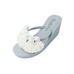 White Pom Pom Fringe - Women's High Wedge