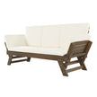 Adjustable Outdoor Wooden Daybed Sofa with Cushions, Brown & Beige