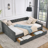 Queen Daybed with Drawers, Tufted Upholstered Sofa Bed, Copper Nails