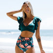 Floral Ruffle Hem V-Neck High-Waisted Bikini Set – Women's Swimwear