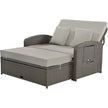 PE Wicker Rattan Double Chaise Lounge, Adjustable Reclining Daybed