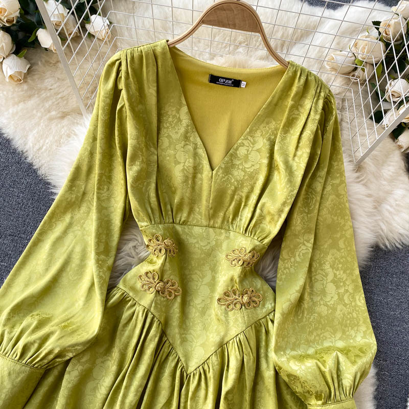 Vintage Elegant Summer Dress New V Neck High Waist Party Night Dresses