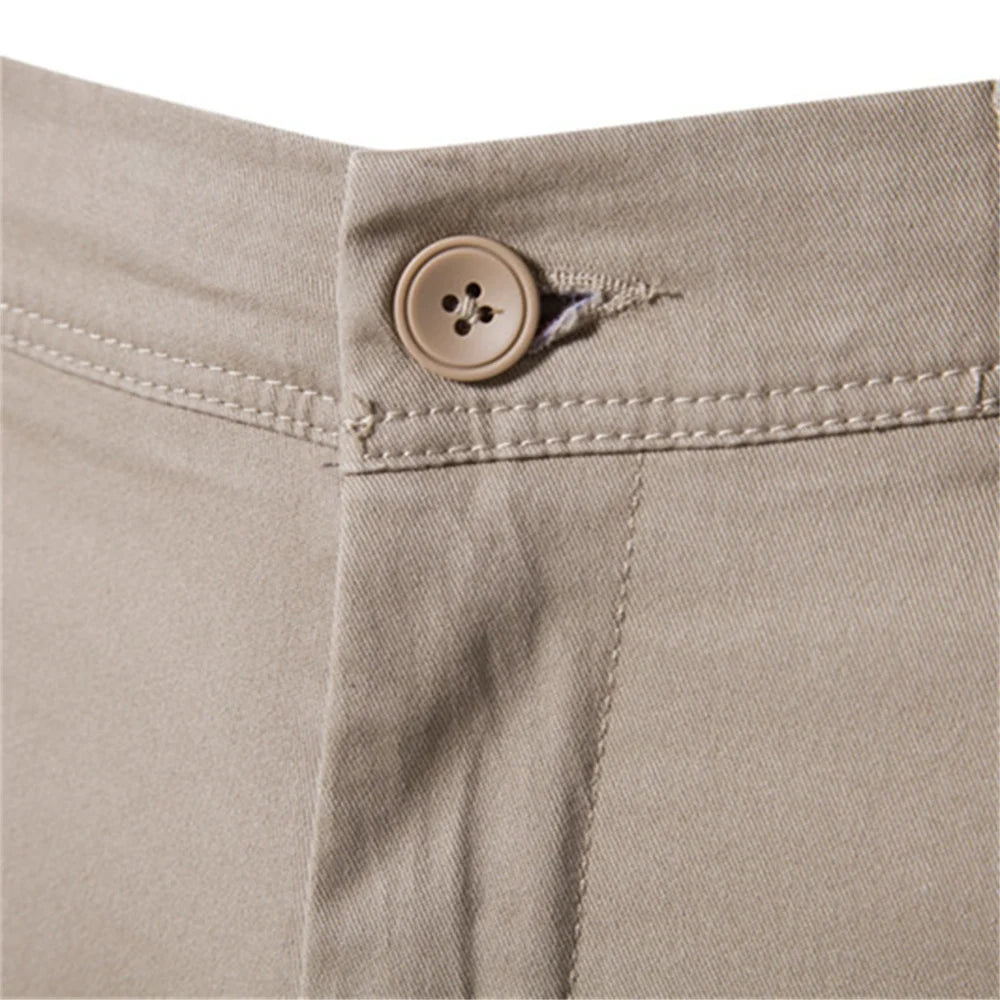 Casual Cotton Slim Fit Solid Color Men's Trousers - Spring/Autumn