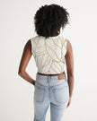 Gold Abstract Leaves Twist-Front Crop Tank