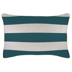 Housse de coussin-avec passepoil-pont à rayures bleu sarcelle-35cm X 50cm