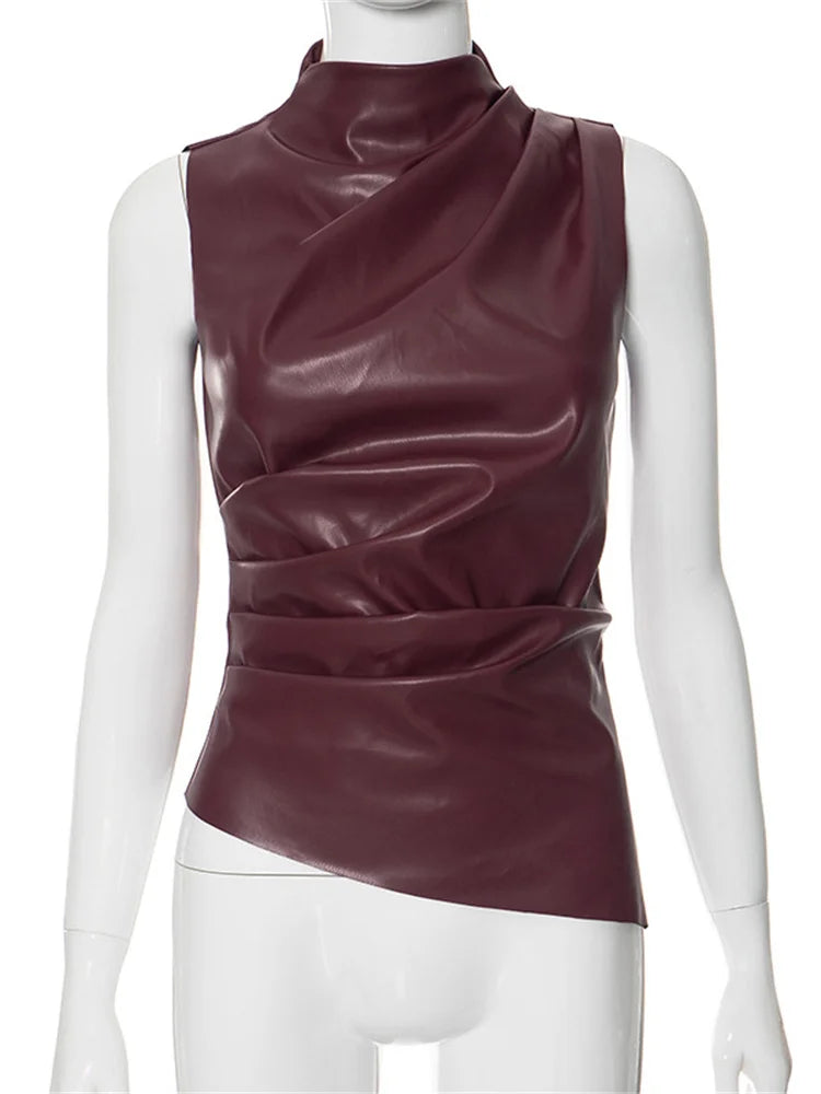 Chic Tossy PU Leather Sleeveless Crop Top