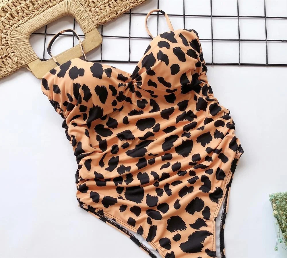 Chic Leopard Print One-Piece Swimsuit: Custom Sexy Swimwear