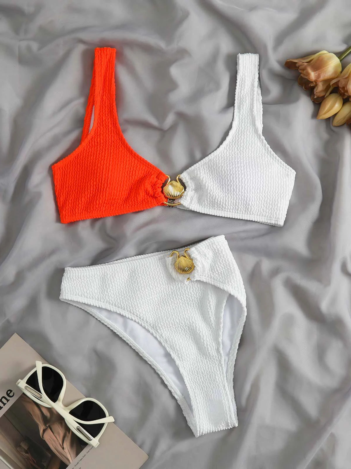 Ensemble bikini push-up taille haute color block - Maillots de bain pour femme