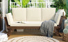 Adjustable Outdoor Wooden Daybed Sofa with Cushions, Brown & Beige