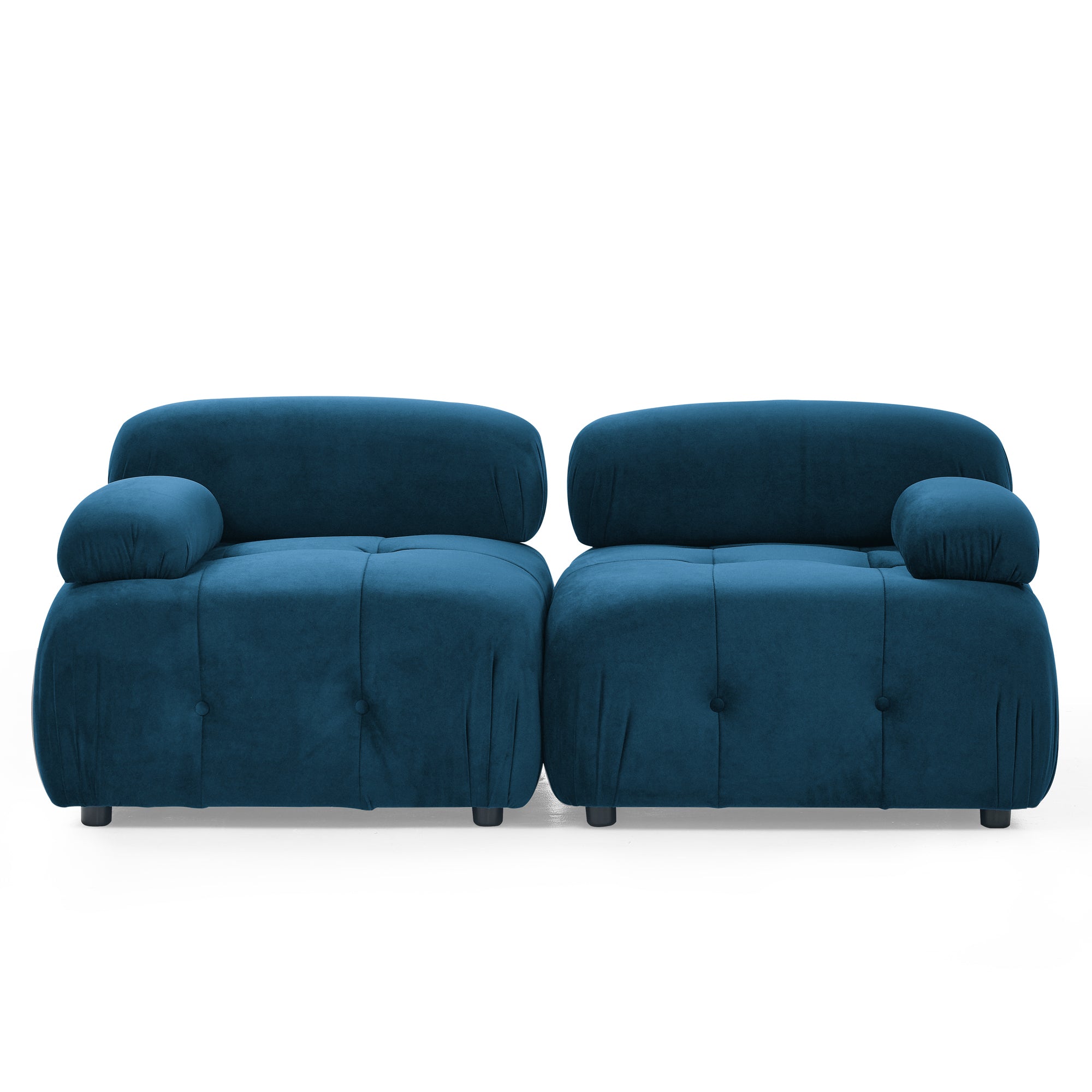 Modular L-Shaped Navy Velvet Sofa with Tufted Design & Reversible Ottoman