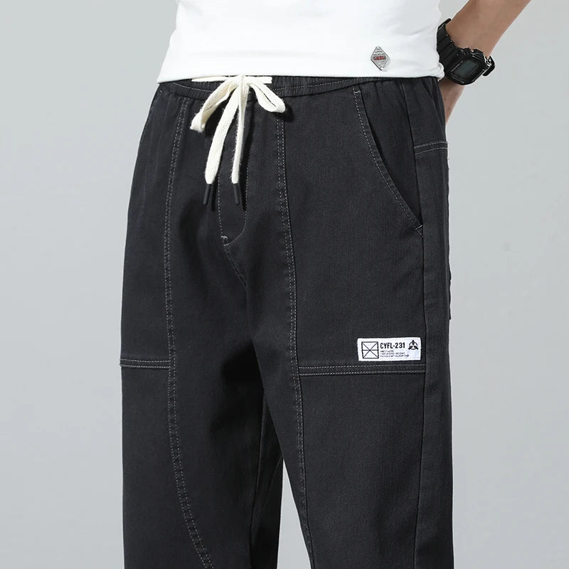 Spring Summer Cotton Thin Joggers with Elastic Waist for Men