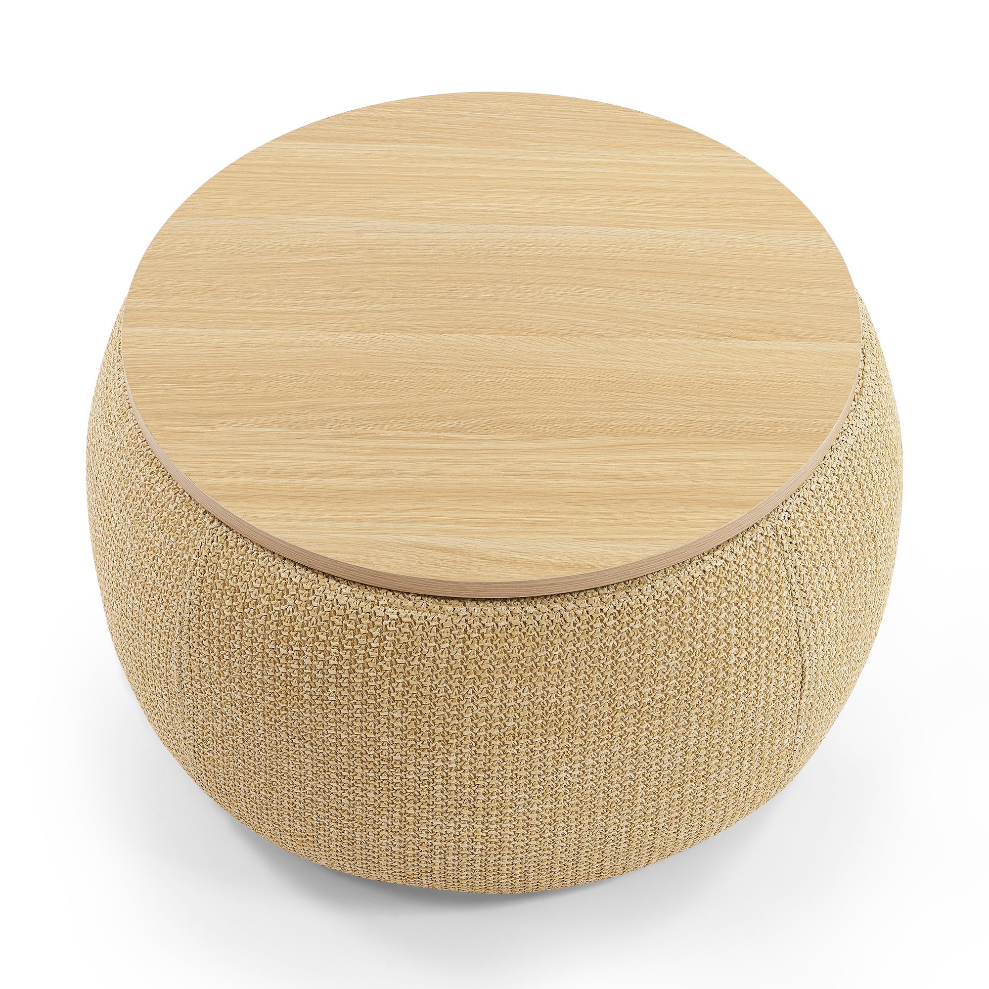 Round Storage Ottoman, 2-in-1 End Table & Ottoman, Natural (25.5