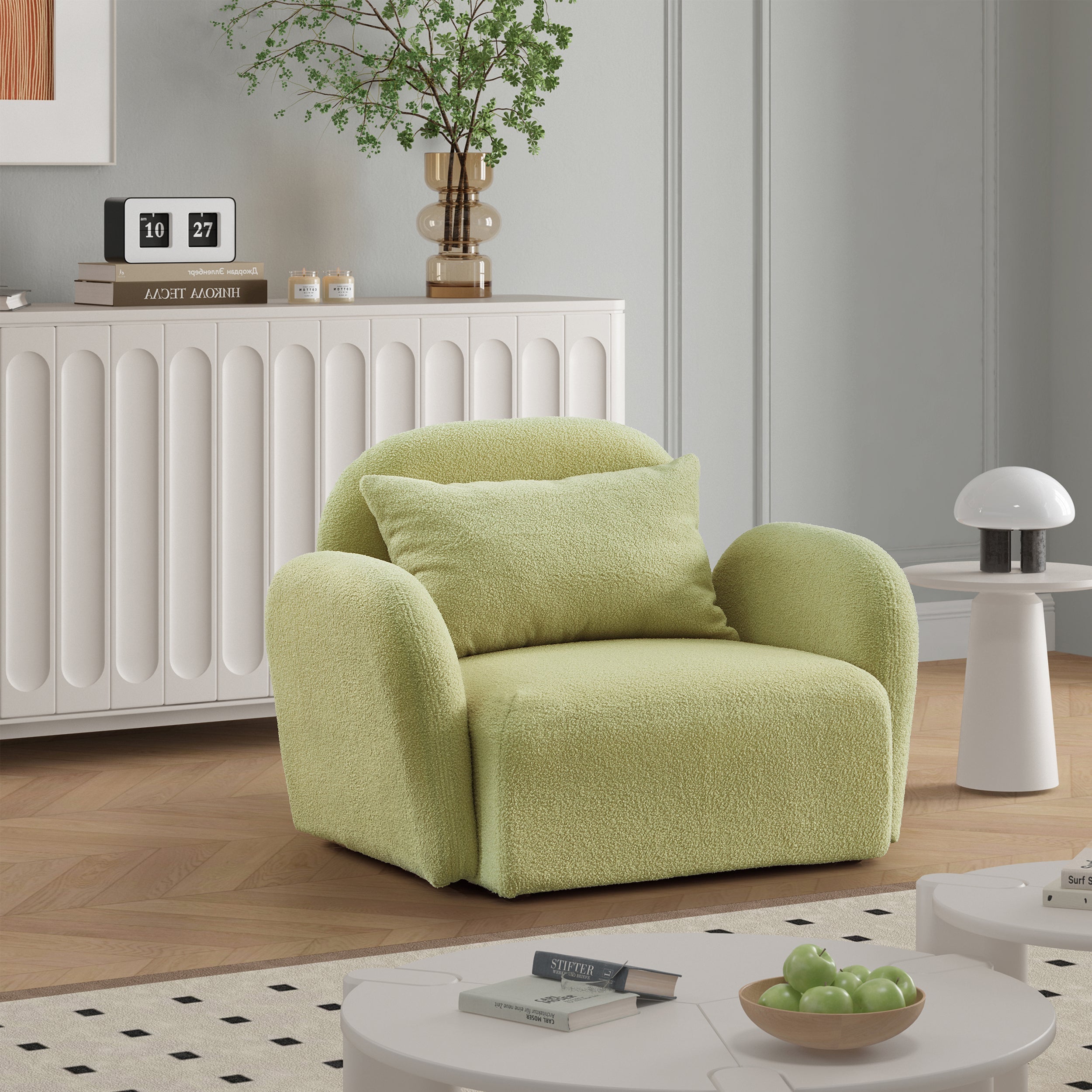 Green Teddy Fabric Lazy Sofa Chair