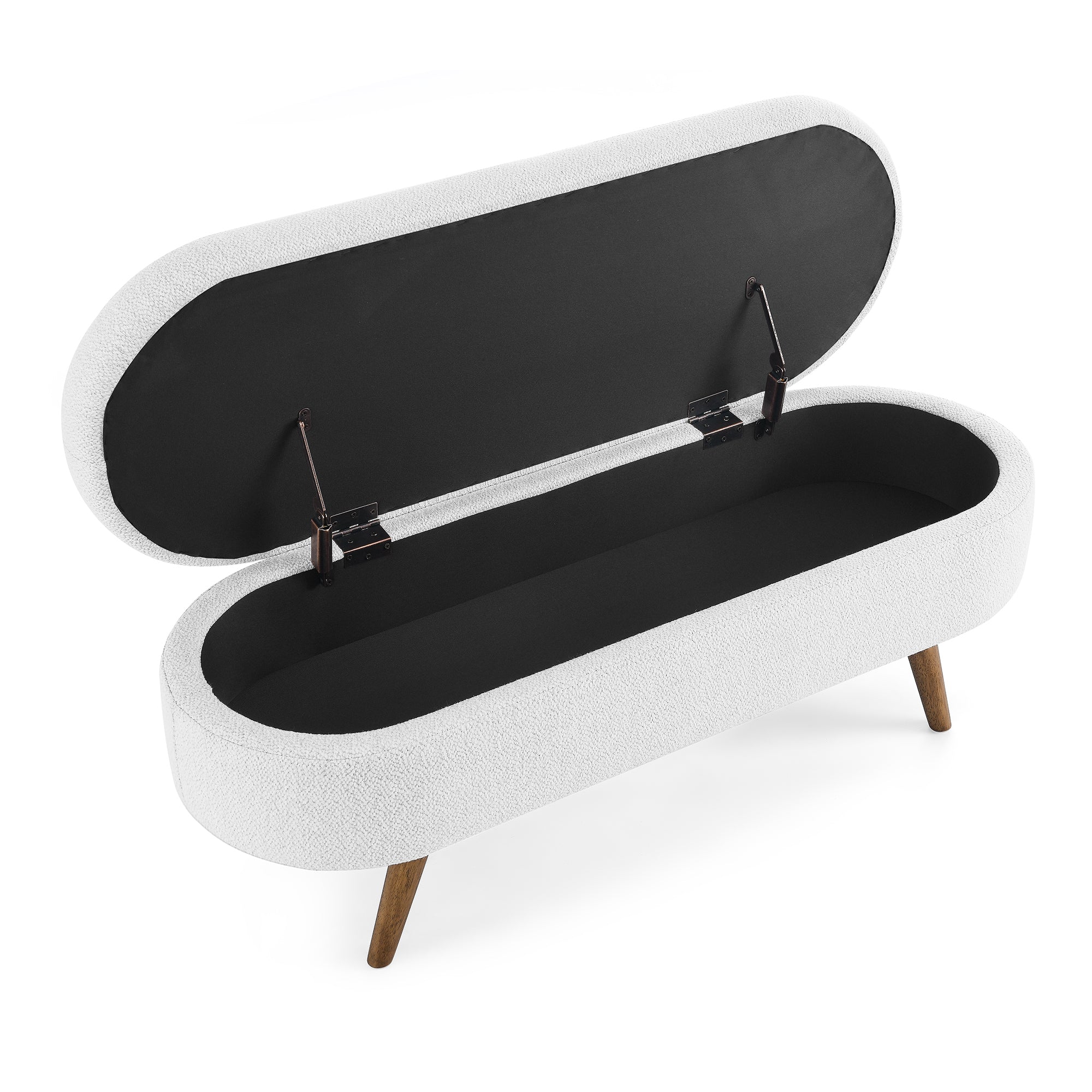 White Ottoman Storage Bench with Rubber Wood Legs (43.5