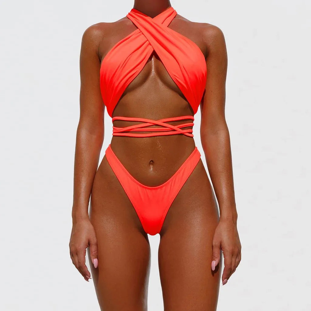 Ensemble bikini push-up taille haute avec maillot de bain dos nu croisé