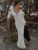 Chic White Knit Maxi Dress - See-Through V-Neck Beach Cover Up