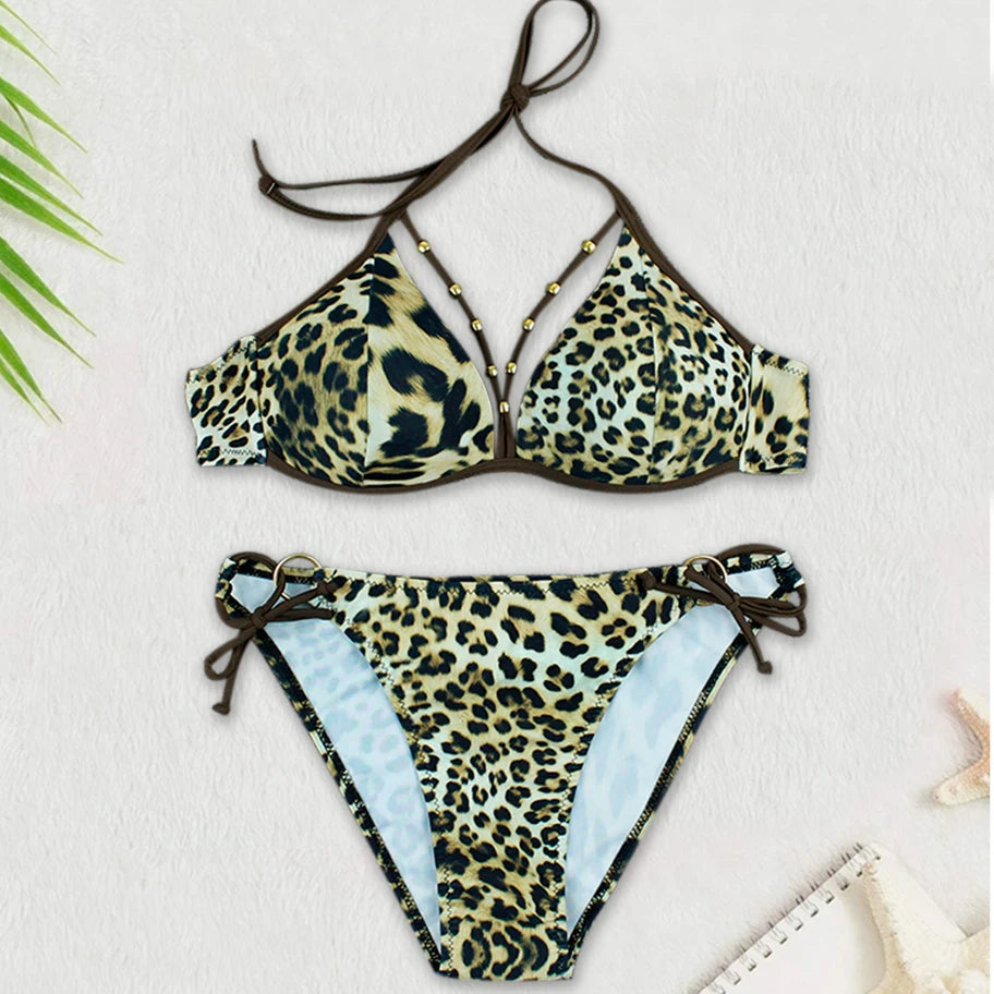 Ensemble bikini imprimé floral - Maillot de bain brésilien push-up pour femme