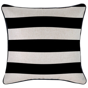 Housse de coussin avec passepoil noir, rayures noires, 45 cm x 45 cm