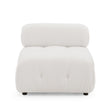 Modular L-Shaped Sofa with Ottoman, Button Tufted, Ivory Teddy Fabric