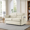 Beige Loveseat Sofa Bed with Pull-Out Bed, Adjustable Back & Arm Pockets