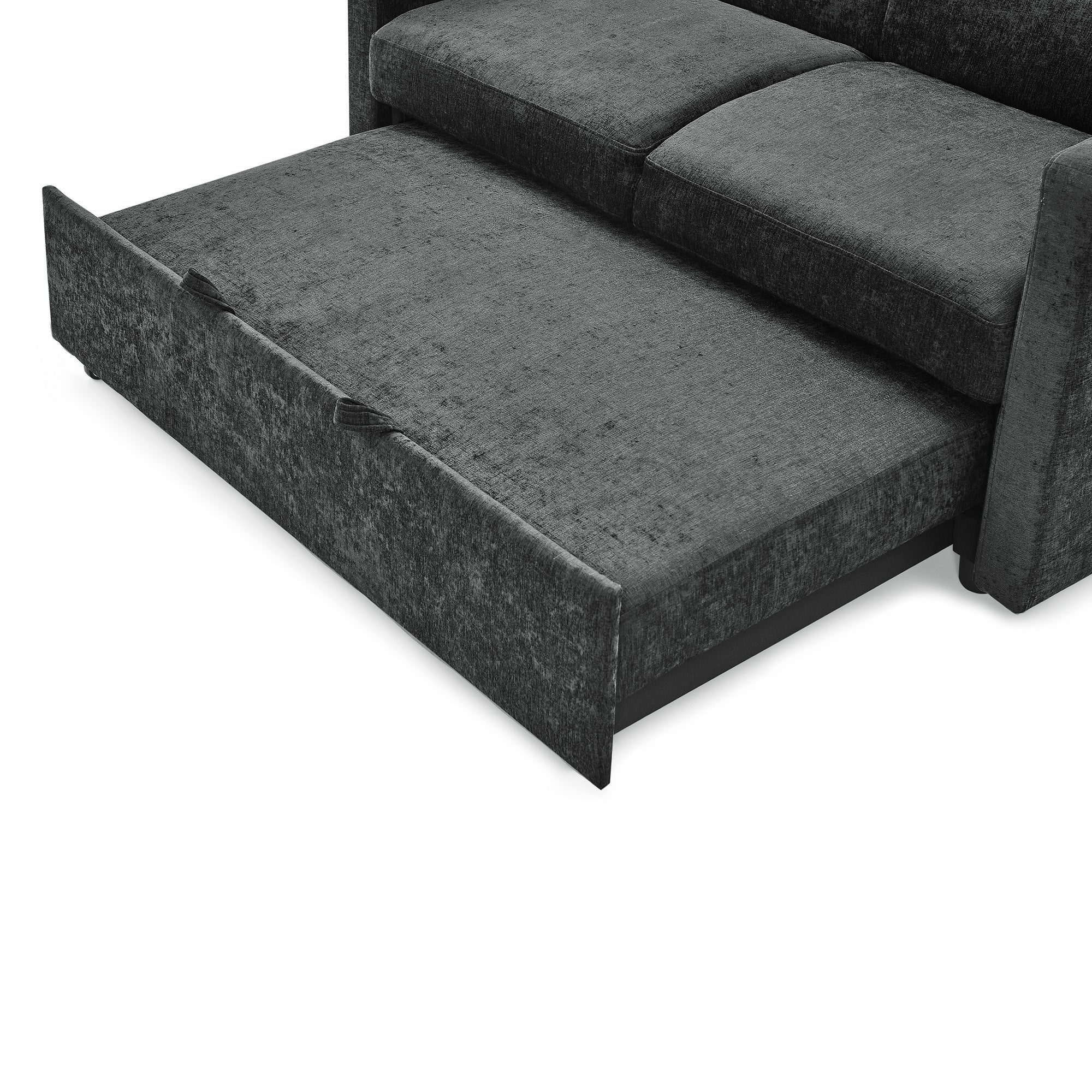 Black Loveseat Sofa Bed with Pull-Out Bed, Adjustable Back & Arm Pockets