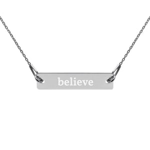 Believe Engraved Silver Bar Chain Necklace